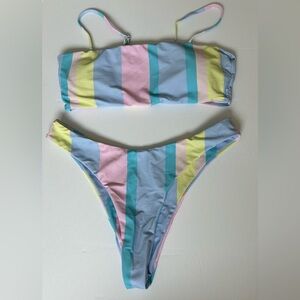 Pastel Striped Two-Piece Bikini Set